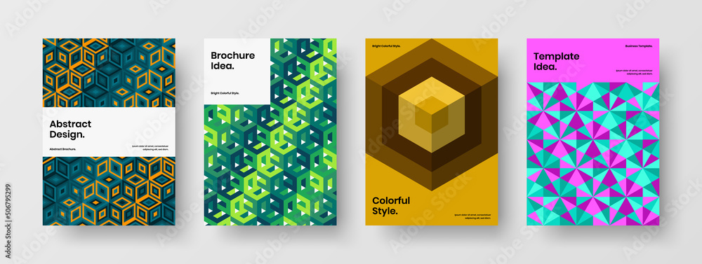 Fototapeta premium Fresh mosaic tiles pamphlet layout set. Isolated company cover A4 design vector illustration bundle.