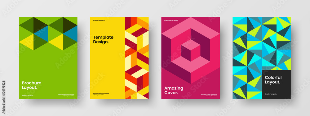 Vivid poster vector design concept collection. Colorful geometric hexagons corporate brochure illustration composition.