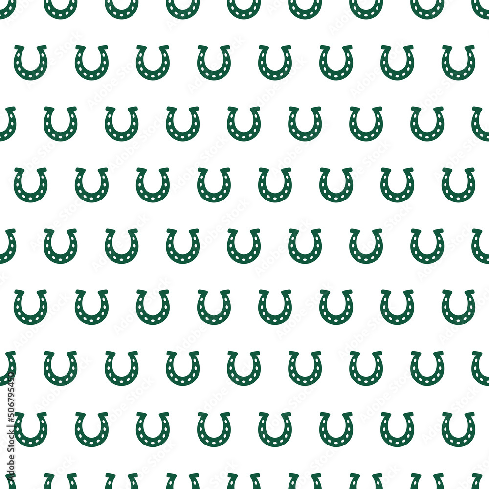 Green horseshoe seamless pattern with white background.