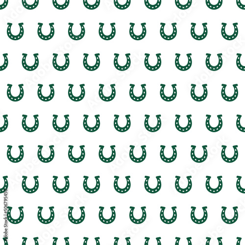 Green horseshoe seamless pattern with white background.