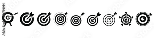 Target with arrow vector icon set. bullseye illustration sign collection. archery symbol.