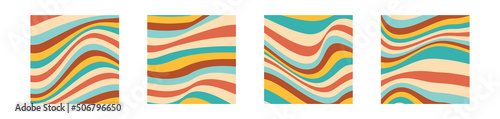 1960s 1070s style color waves cover set. Vector retro wavy background collection