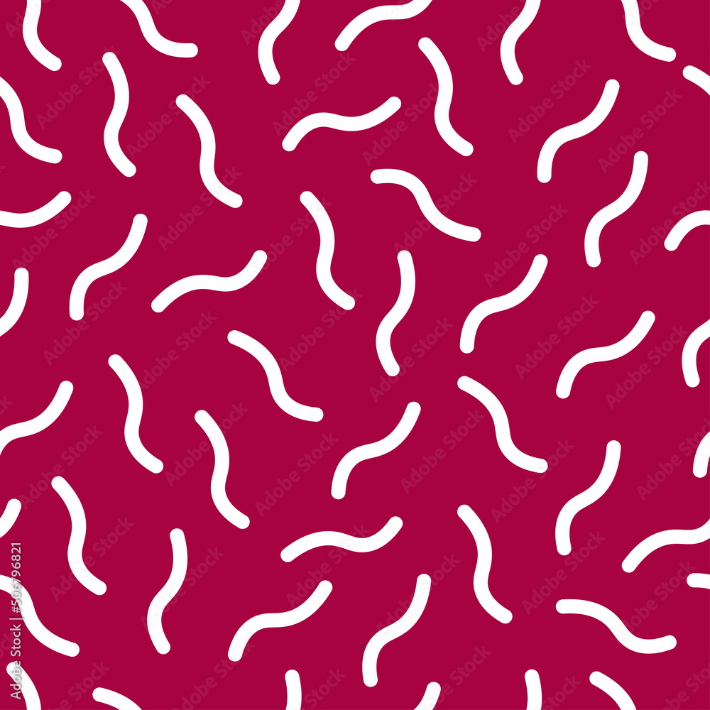 Burgundy seamless pattern with white Memphis design.