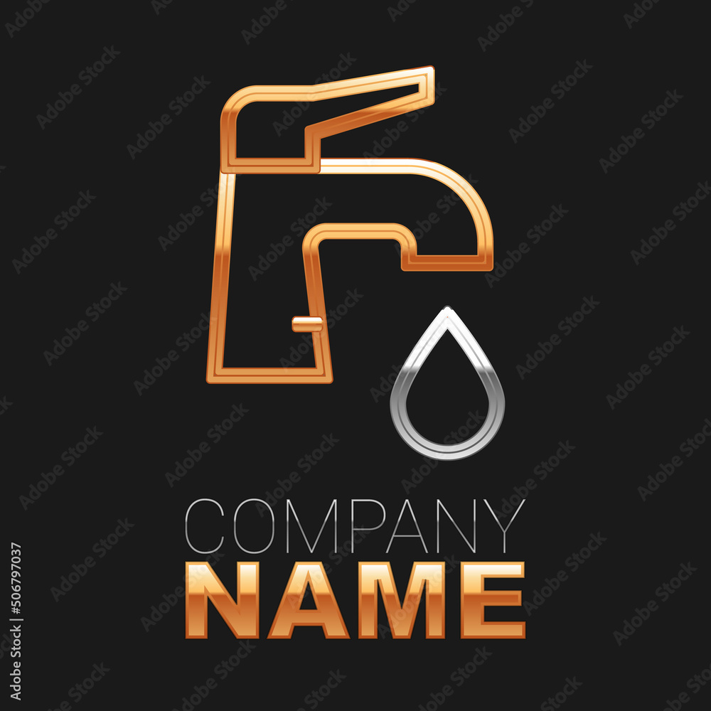 Fototapeta premium Line Water tap icon isolated on black background. Colorful outline concept. Vector