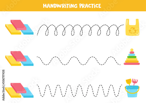 Tracing lines with plastic material. Writing practice.