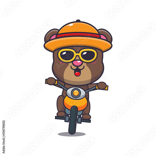 Cool bear cartoon mascot character ride motocycle in summer day