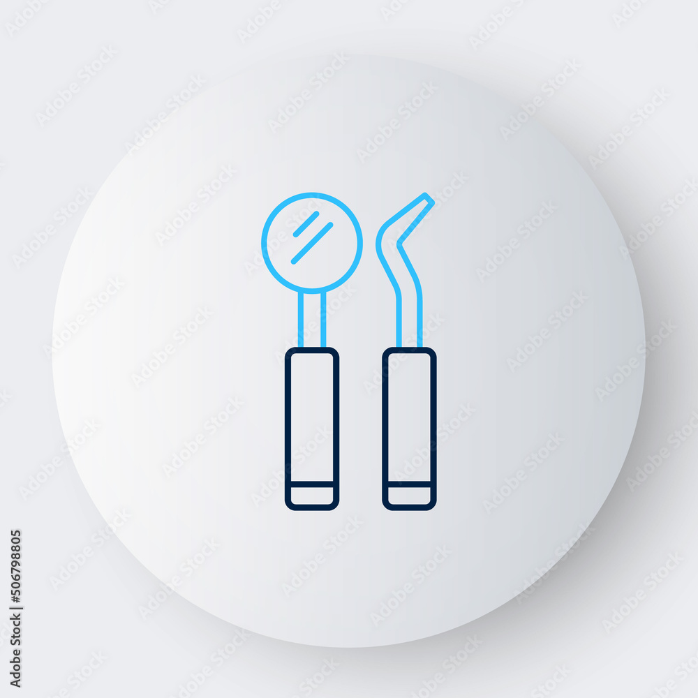 Line Dental inspection mirror and probe icon isolated on white background. Explorer scaler. Tool dental checkup. Colorful outline concept. Vector Line Dental inspection mirror and probe icon isolated on white background. Explorer scaler. Tool dental checkup. Colorful outline concept. Vector