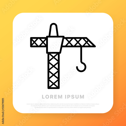 Crane line icon. Build, repair, fix, construct, hook, building, hoist. Construction concept. Vector line icon for Business and Advertising