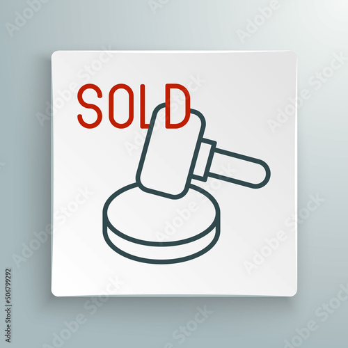 Line Auction hammer icon isolated on white background. Gavel - hammer of judge or auctioneer. Bidding process, deal done. Auction bidding. Colorful outline concept. Vector