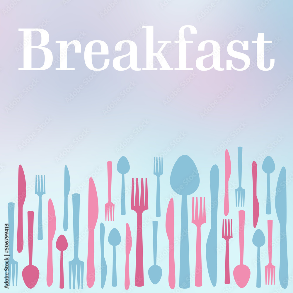 Breakfast Pink Blue Gradient Spoon Fork Knife Text Square 