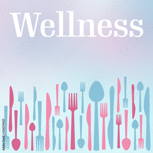 Wellness Pink Blue Gradient Spoon Fork Knife Text Square  © ileezhun