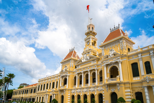 Ho Chi Minh, VIETNAM - MAY 22 2022: Scenic view of the Ho Chi Minh City Hall in Vietnam. Ho Chi Minh City is a popular tourist destination of Asia. photo