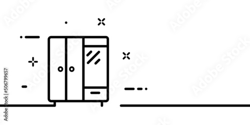 Hallway closet line icon. Wardrobe, mirror, clothes, hang, hanger, comfortable, wooden. Furniture concept. One line style. Vector line icon for Business and Advertising