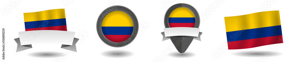Fototapeta premium Columbia flag vector collection. Pointers, flags and banners flat icon. Vector state signs illustration isolated on white background. Columbia flag symbol on design element.