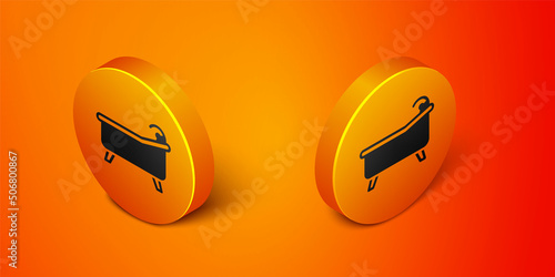 Isometric Bathtub icon isolated on orange background. Orange circle button. Vector
