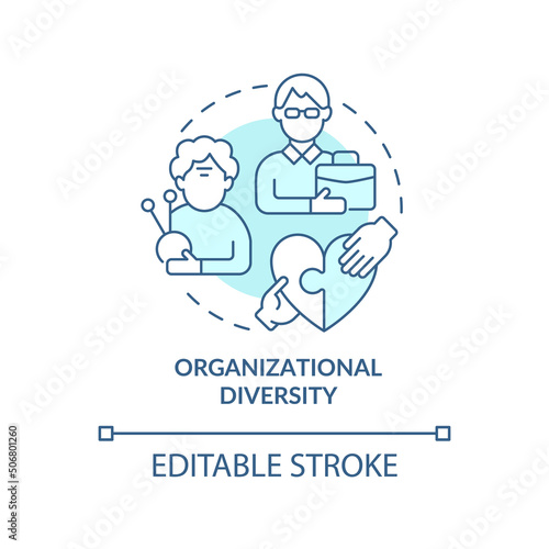 Organizational diversity turquoise concept icon. Workplace diversity category abstract idea thin line illustration. Isolated outline drawing. Editable stroke. Arial, Myriad Pro-Bold fonts used © bsd studio