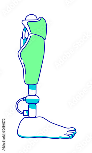 Leg prothesis semi flat color vector element. Full sized object on white. Bionic implant. Replace missing body part simple cartoon style illustration for web graphic design and animation