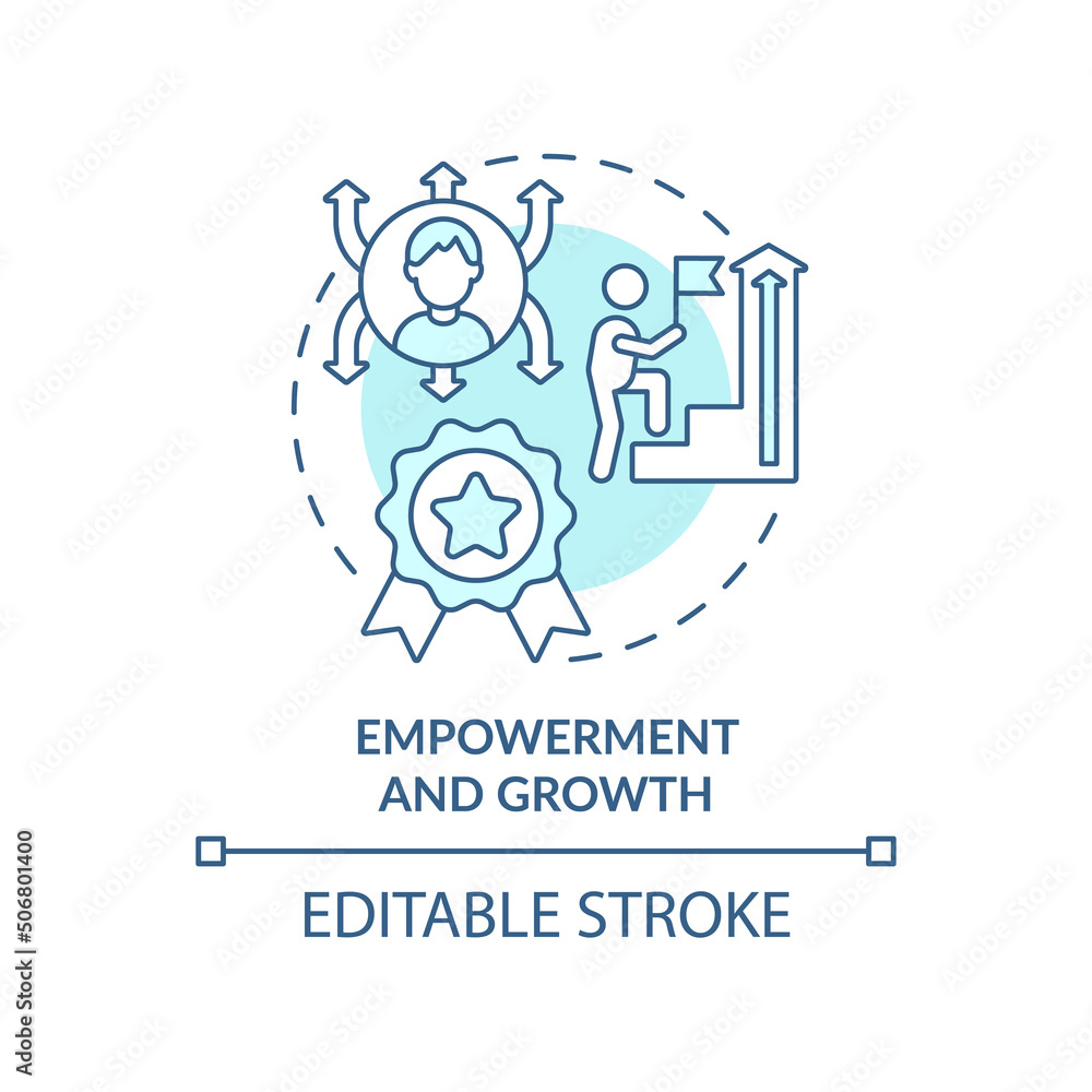 Empowerment and growth turquoise concept icon. Inclusive leaders trait abstract idea thin line illustration. Isolated outline drawing. Editable stroke. Arial, Myriad Pro-Bold fonts used Empowerment and growth turquoise concept icon. Inclusive leaders trait abstract idea thin line illustration. Isolated outline drawing. Editable stroke. Arial, Myriad Pro-Bold fonts used