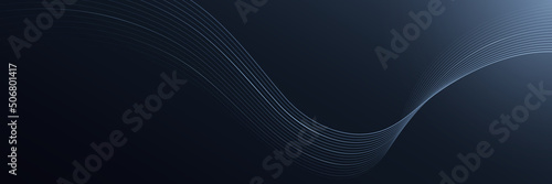 Abstract flowing wave lines on dark background. Dynamic motion wave lines design element. Modern futuristic gradient flow lines. Suit for banner, poster, cover, website, header. Vector illustration