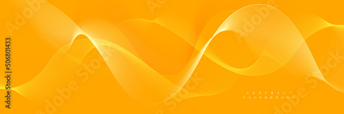 Abstract flowing wave lines on yellow background. Transparent smooth wave design element. Smoke wavy lines. Modern futuristic graphic. Suit for website, banner, header, cover, brochure, flyer