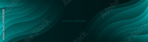 Abstract wave overlap layer on dark background. Modern dark green gradient dynamic wave shape vector. Paper style. Suit for banner, poster, cover, website, header, brochure