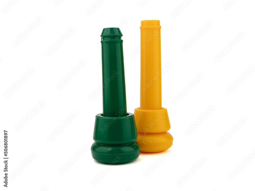 Teat rubbers for milking machine. Two teat cup liners, isolated. Agricultural supplies Teat rubbers for milking machine. Two teat cup liners, isolated. Agricultural supplies