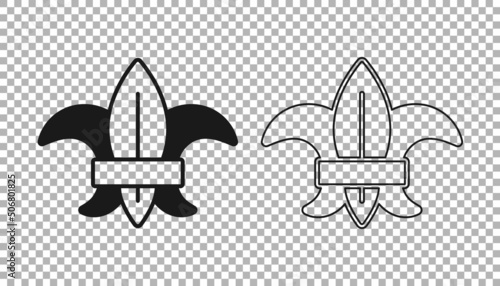 Black Fleur de lys or lily flower icon isolated on transparent background. Vector