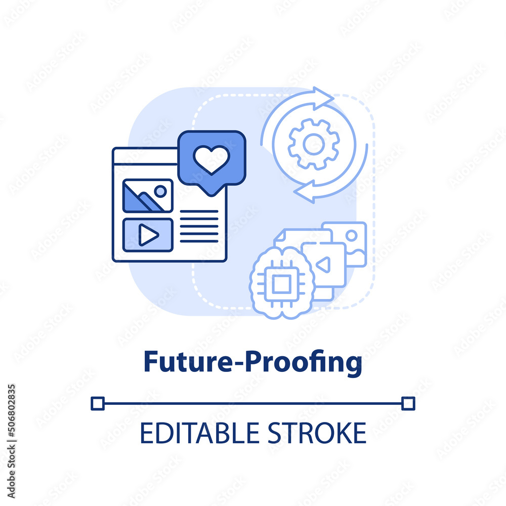 Future proofing light blue concept icon. Digital first mindset importance abstract idea thin line illustration. Isolated outline drawing. Editable stroke. Arial, Myriad Pro-Bold fonts used Future proofing light blue concept icon. Digital first mindset importance abstract idea thin line illustration. Isolated outline drawing. Editable stroke. Arial, Myriad Pro-Bold fonts used