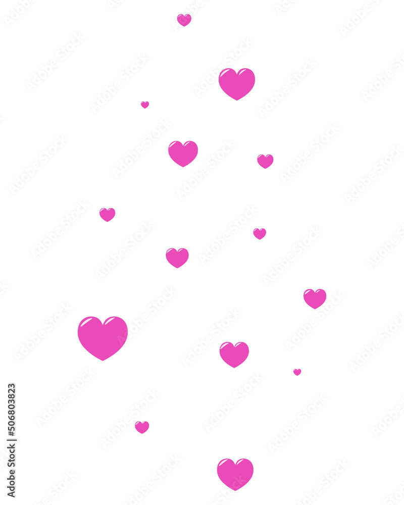 Hearts. Little pink love symbols rise up. Sweet heart. Color vector illustration. Flat style. Outlines on an isolated background. Idea for web design.