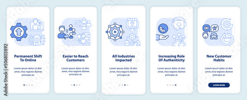 Why digital first mindset is essential light blue onboarding mobile app screen. Walkthrough 5 steps graphic instructions with linear concepts. UI, UX, GUI template. Myriad Pro-Bold, Regular fonts used