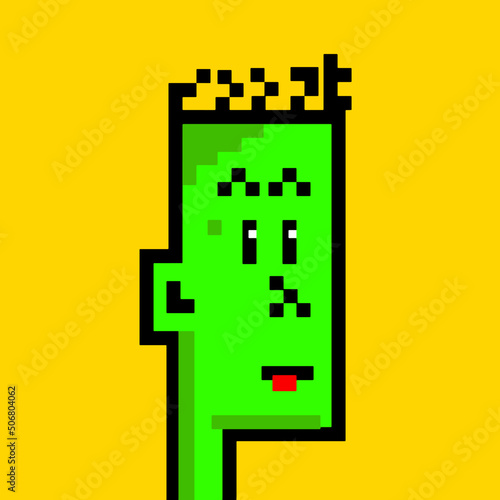 Frankie, head digital Art, Green head, Yellow, Pixalart, art head icon, Pixel art maschio felice personaggio gioco