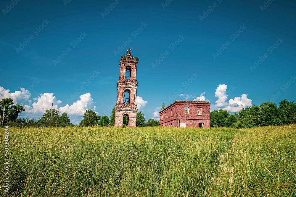 landscape, an old abandoned orthodox church