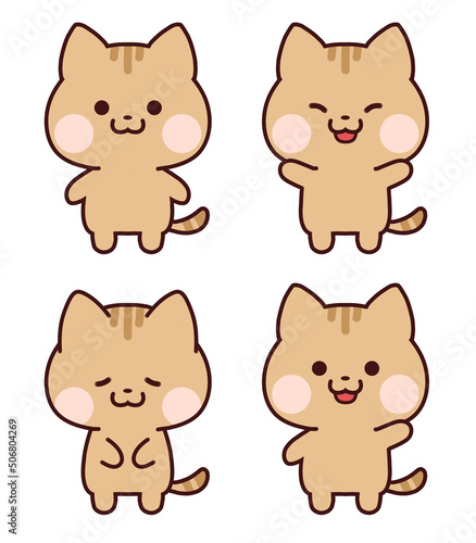 トラ猫ポーズセット/立つ・万歳・お辞儀・挨拶