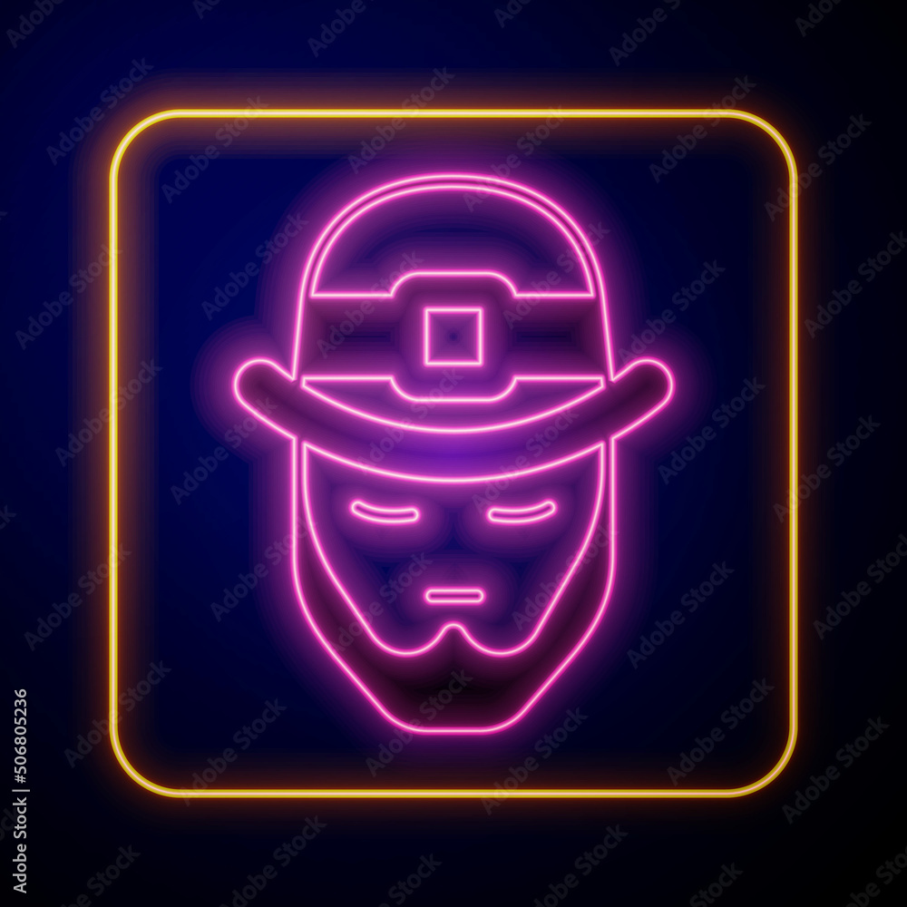 Glowing neon Leprechaun icon isolated on black background. Happy Saint Patricks day. National Irish holiday. Vector