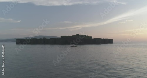 Aerial view of the Murud Janjira Fort, a ruined marine fortress dating from the 15th century situated on an island just off the coastal town of Murud in the Raigad district of Maharashtra India photo