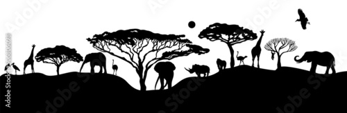 African landscape with animals. Vector illustration photo