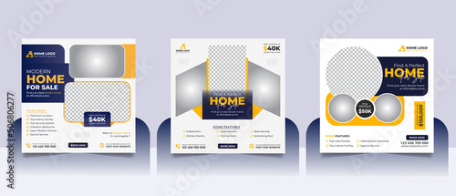 Real estate house property sale social media post square flyer and web banner template