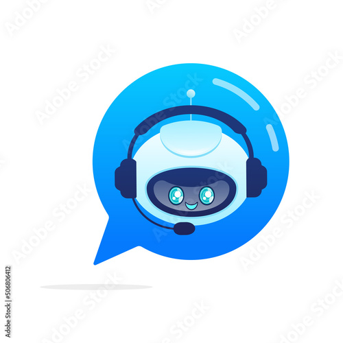 Support bot. Ai assistant. Flat icon with blue support bot on white background