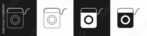 Set Dental floss icon isolated on black and white background. Vector