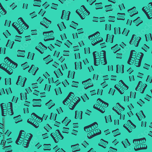 Black Dentures model icon isolated seamless pattern on green background. Teeth of the upper jaw. Dental concept. Vector