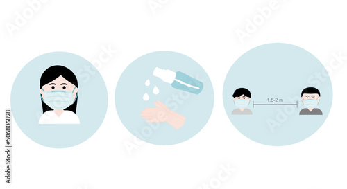 The vector icon of prevention concept for protecting yourself from pathogen infection (COVID-19, other virus) 