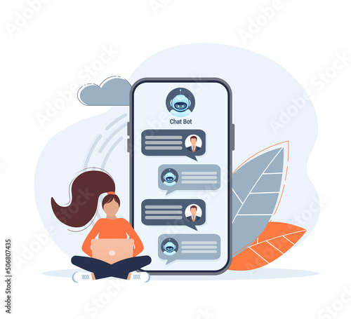 Flat chat bot for web design. Flat isometric vector illustration. Artificial intelligence