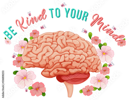Poster design with human brain and flowers