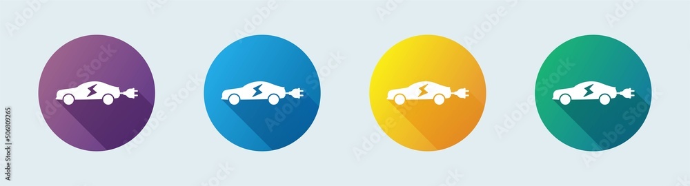 Electric car with plug icon symbol in flat design style. Electric vehicle vector icon. Electric car with plug icon symbol in flat design style. Electric vehicle vector icon.