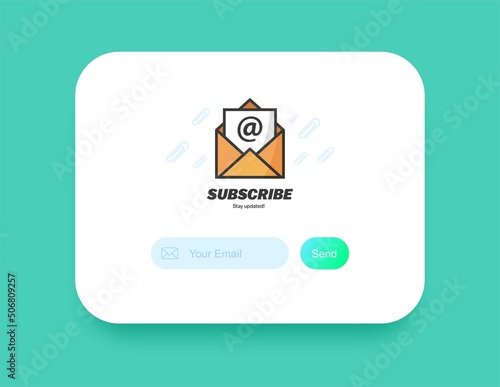 Subscribe for newsletter concept with envelope. Email subscription form.
