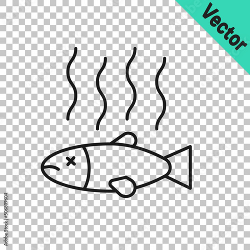 Black line Dead fish icon isolated on transparent background. Rotten fish. Vector