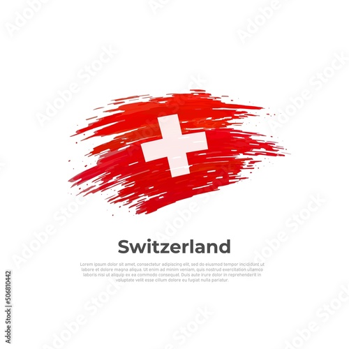 Switzerland flag. Brush strokes. Brush painted swiss flag on a white background. Vector design of national poster, template. Place for text. State patriotic banner of switzerland, cover. Copy space