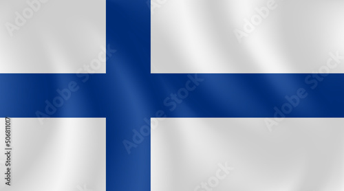National flag of Finland with imitation of light waves on the fabric. Vector stock illustration