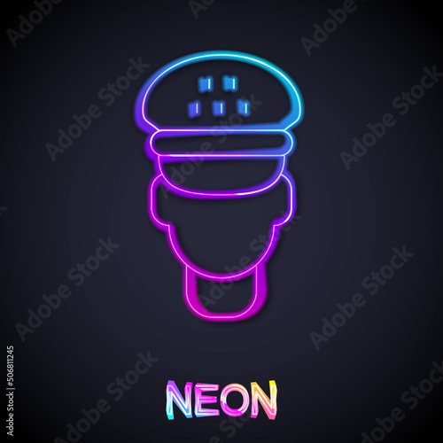Glowing neon line Taxi driver icon isolated on black background. Vector