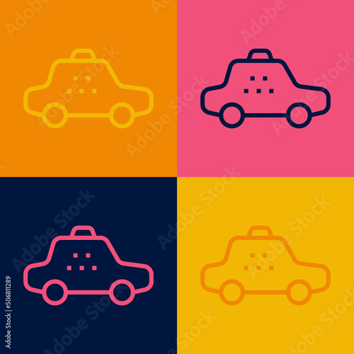 Pop art line Taxi car icon isolated on color background. Vector